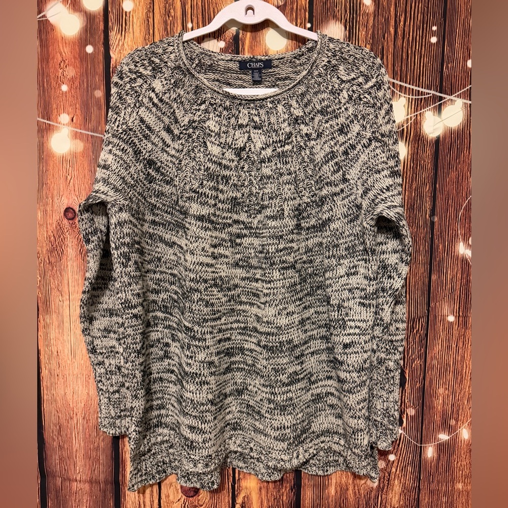 Chaps Marled Black and White Crew Neck Sweater